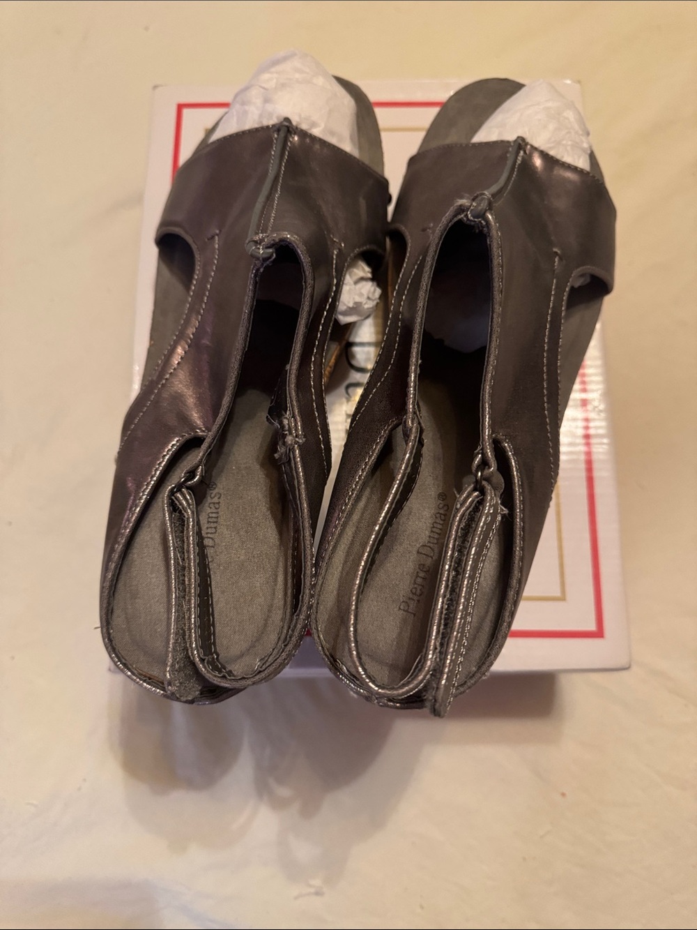 Pierre Dumas Metallic Silver Open-Toe Slingback Wedges
